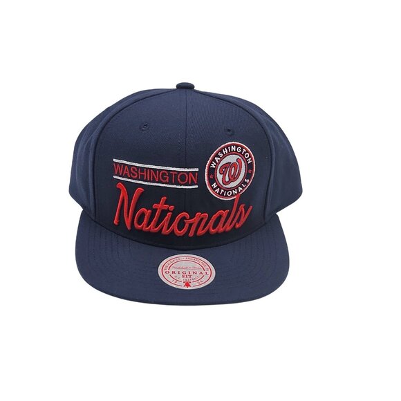Washington Nationals Hat Cap Snap Back‎ Navy Red MLB Baseball Mens Retro Script - Picture 1 of 7